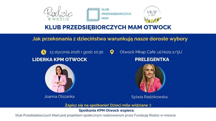 Grafika promocyjna wydarzenia Klub Przedsiębiorczych Mam Otwock – spotkanie 13 stycznia 2026
