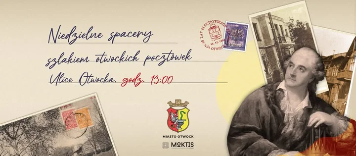 Grafika promocyjna wydarzenia Spacery szlakiem otwockich pocztówek — niedzielne spacery po ulicach Otwocka