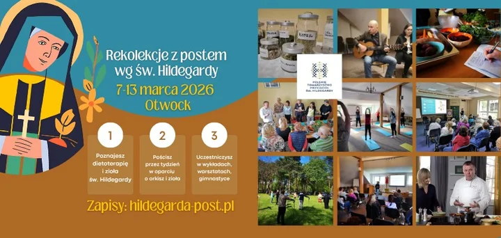 Grafika promocyjna wydarzenia Rekolekcje z postem wg św. Hildegardy — tydzień w zielonym Otwocku