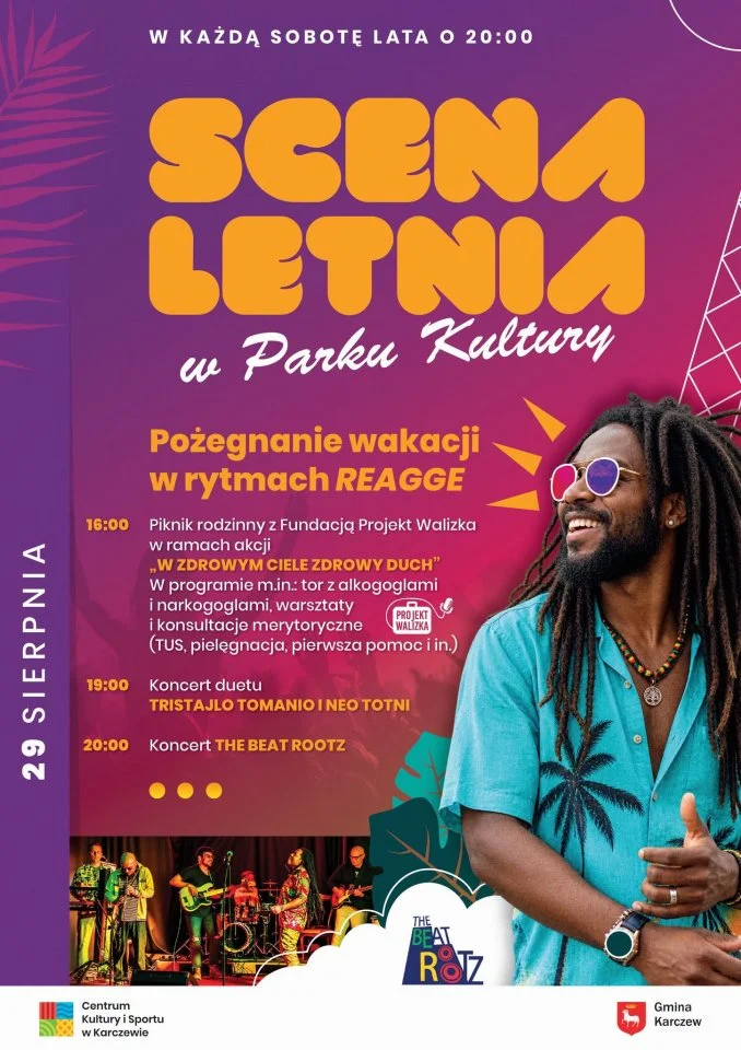 Grafika promocyjna wydarzenia Scena Letnia w Parku Kultury – Pożegnanie wakacji w rytmach reggae