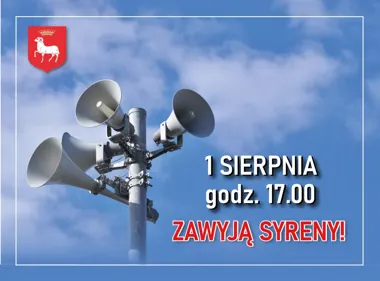 Grafika promocyjna wydarzenia 1 sierpnia 2026 r. o godz. 17:00 zawyją syreny