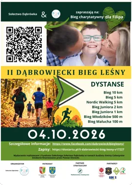 Grafika promocyjna wydarzenia II Dąbrowiecki Bieg Leśny