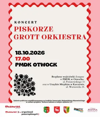 Grafika promocyjna wydarzenia „Piskorze” i Grott Orkiestra – koncert