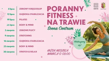 Grafika promocyjna wydarzenia Poranny fitness na trawie w Otwocku