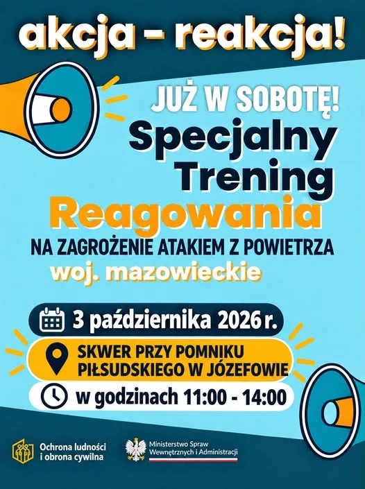 Grafika promocyjna wydarzenia Trening reagowania na zagrożenie atakiem z powietrza