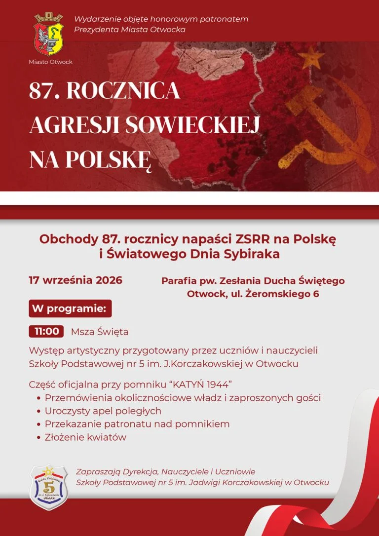 Grafika promocyjna wydarzenia Uroczystości patriotyczne z okazji 87. rocznicy agresji sowieckiej na Polskę i Światowego Dnia Sybiraka