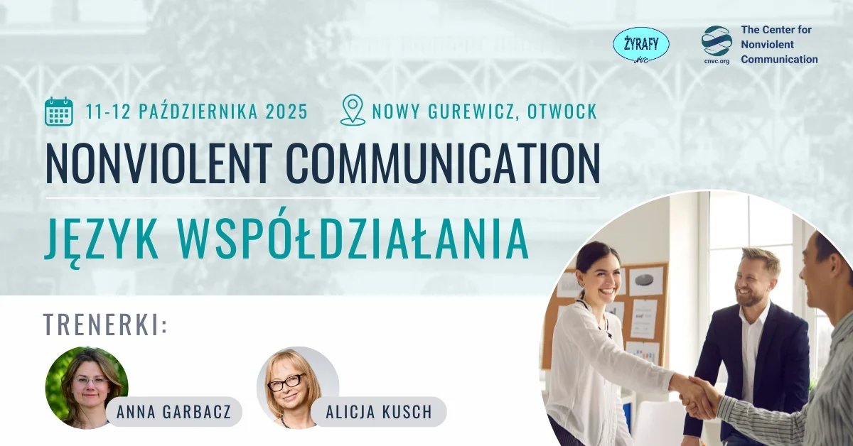 Grafika promocyjna wydarzenia Warsztaty komunikacji i współpracy oparte na Nonviolent Communication w Otwocku