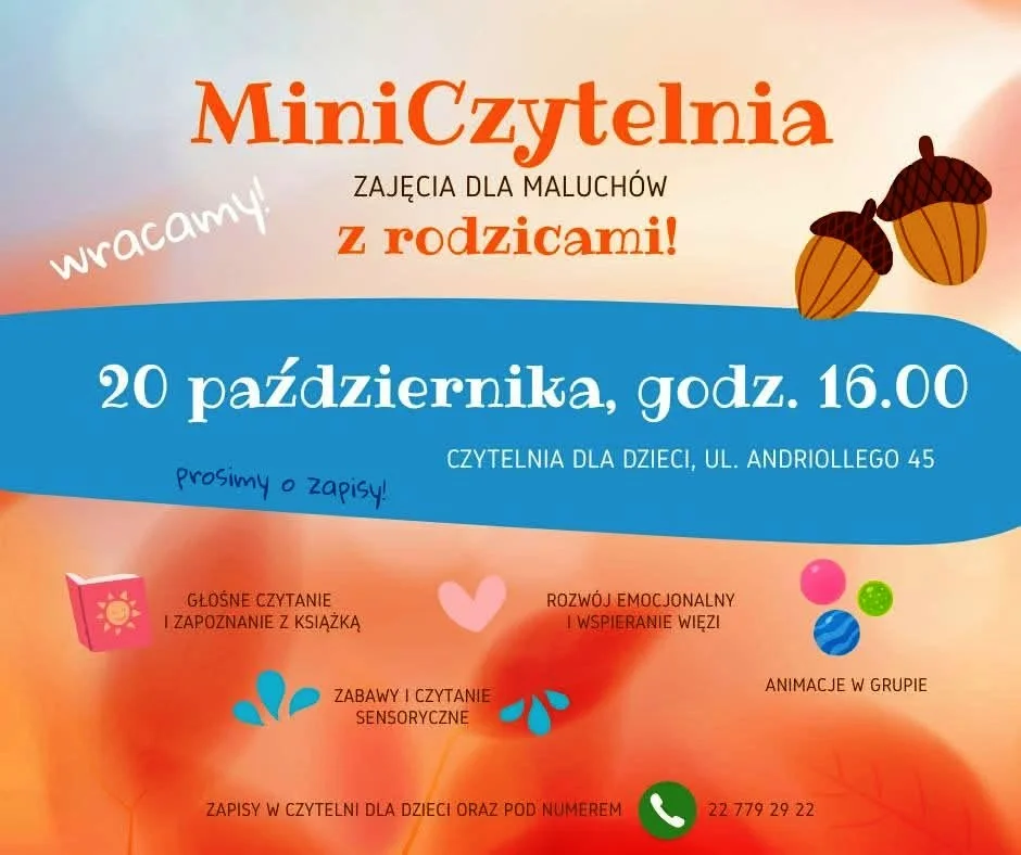 Grafika promocyjna wydarzenia Zajęcia dla maluchów z rodzicami – Mini Czytelnia