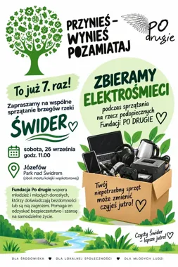 Grafika promocyjna wydarzenia PRZYNIEŚ – WYNIEŚ – POZAMIATAJ – sprzątanie brzegów Świdra