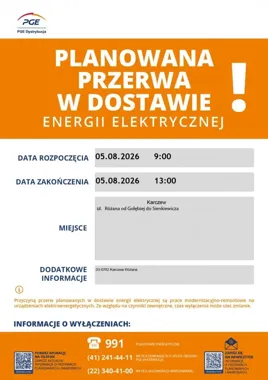 Planowane przerwy w dostawie prądu obejmą Karczew i trzy wsie