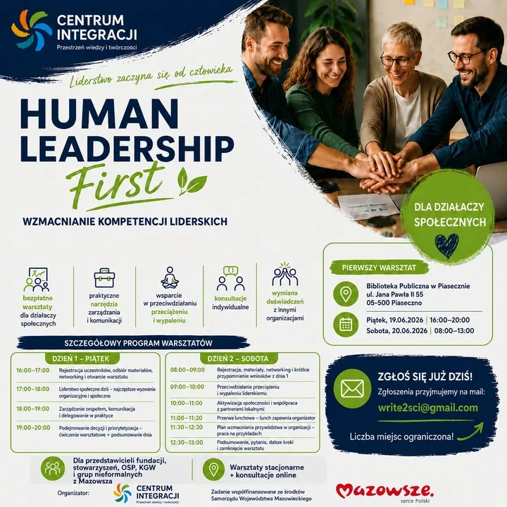 Bezpłatne warsztaty Human Leadership First ruszają w Piasecznie
