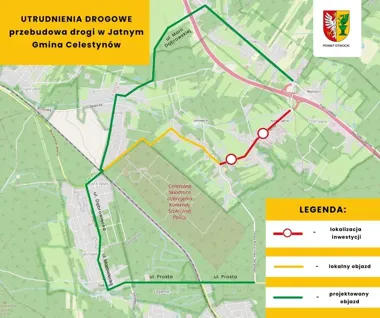 Jatne z objazdem i zamkniętym odcinkiem. Drogowcy wchodzą na 2716W